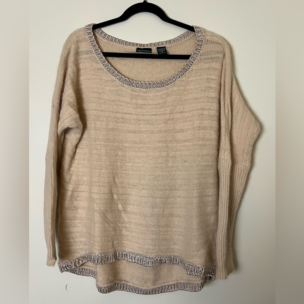 Women's Beige Sweater Moda International rabbit hair wool blend size XL